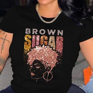 NEW Brown Sugar Afro Queen Print Casual T-shirt, Size XL